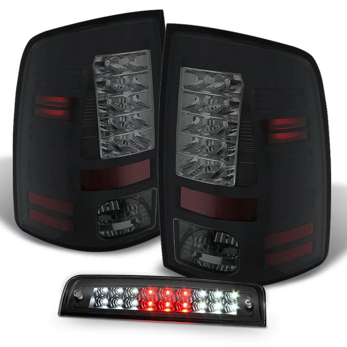 AKKON - For 2009-2018 Dodge Ram LH Left + RH Right Replacement Black LED Tail Lights + LED 3rd Brake Light Set