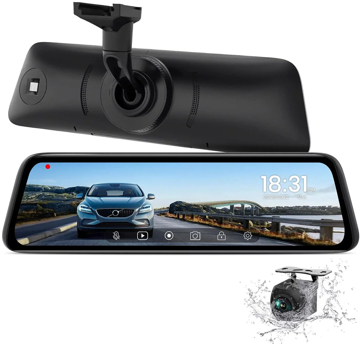 Auto-Vox Rear View Mirror Monitor 9.35'' Touch Monitor 1080P Backup Camera Driving Recorder for Truck