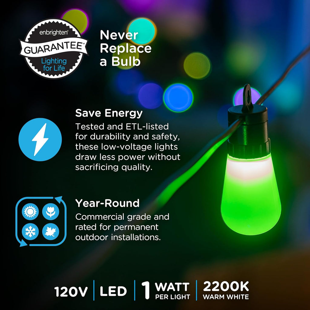 MINGFENG Smart Color Changing String Lights, 96 ft, 30 Lightweight RGB LED Patio Lights, Weatherproof, Customizable, Wi-Fi App Control, Dimmable Outdoor String Lights, 79617