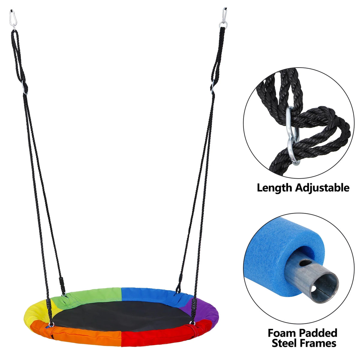 ZenSports 700lb Outdoor 40" Kids Saucer Web Tree Swing Set - 70’’ Adjustable Ropes 360 Rotate°, Steel Frame, UV Protection, Fluid Multi-Color Rainbow