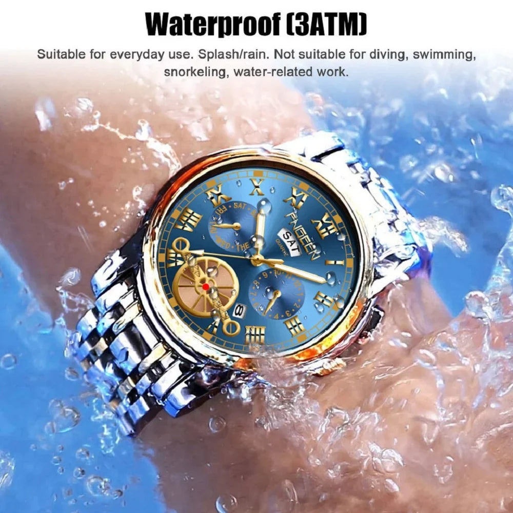 Fluid Mens Quartz Watch Tourbillon Dial Business Classic Analog Wristwatch