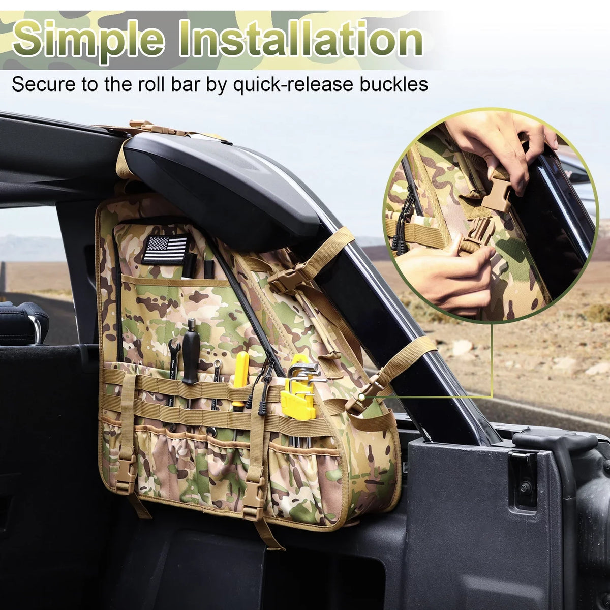 KOLEMO 2Pcs Roll Bar Storage Bag Cage Multi-Pockets For Ford Bronco 4 Doors Accessories