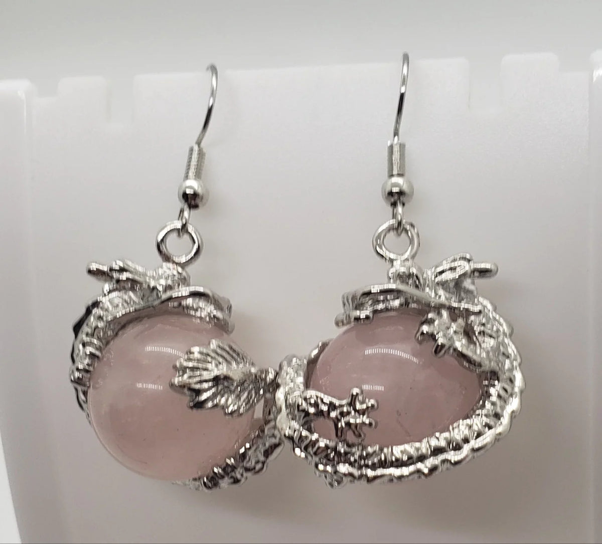 Natural Rose Quartz Dragon Earrings