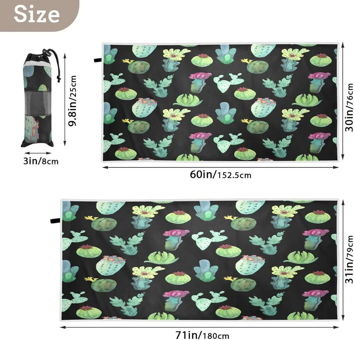 Bestwell Cactus Beach Towel Oversized Towel Blanket, Thin Lightweight Microfiber Sand Free Quick Dry Towel, 30”X60” Multipurpose Pool Bath Yoga Swim Shower Towel