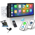 Podofo Single 1 Din 6.86'' HD Monitor Car Stereo Radio Wireless Carplay Android Auto Mirror Link Car MP5 Multimedia Player Bluetooth FM Receiver Audio USB,with Mic&Backup Camera