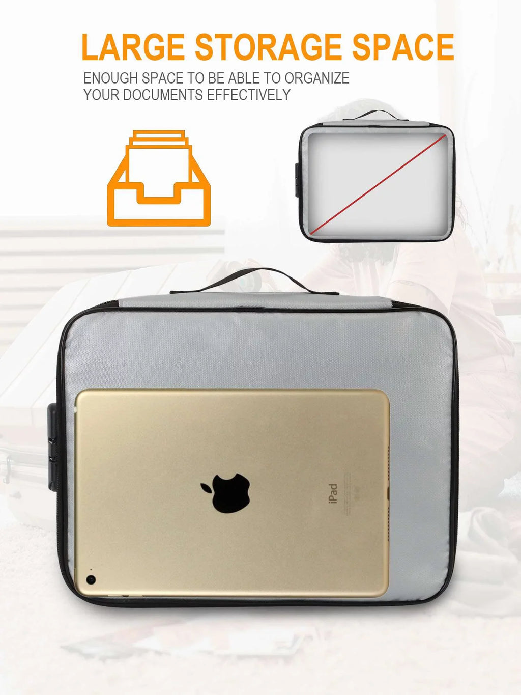 Luxtrada Fireproof Document Bag with Lock, Important Document Organizer Portable Travel Home Document Safe Holder Box for Portable computer Files, Certificates (Gray)