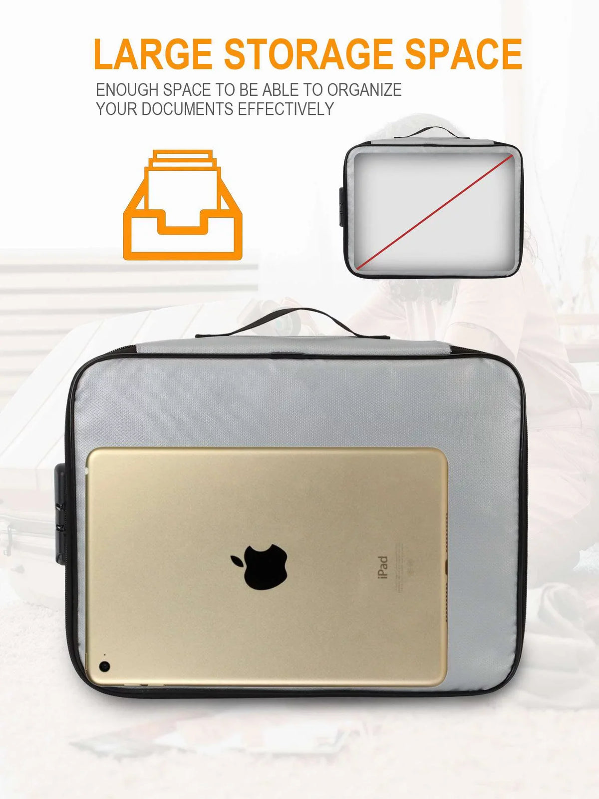 Luxtrada Fireproof Document Bag with Lock, Important Document Organizer Portable Travel Home Document Safe Holder Box for Portable computer Files, Certificates (Gray)