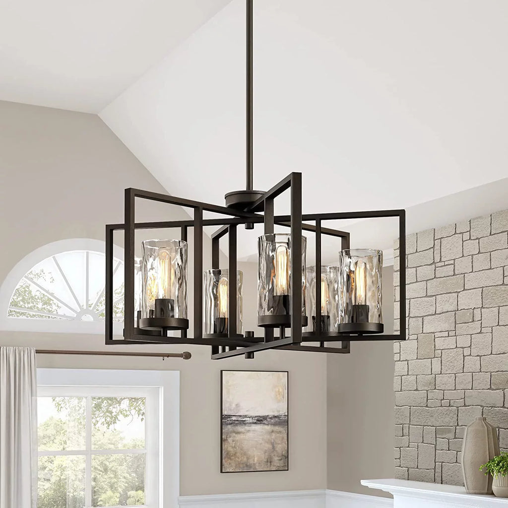 Designers Fountain 86586-CHA Elements - Six Light Chandelier Charcoal Finish with Rain Glass
