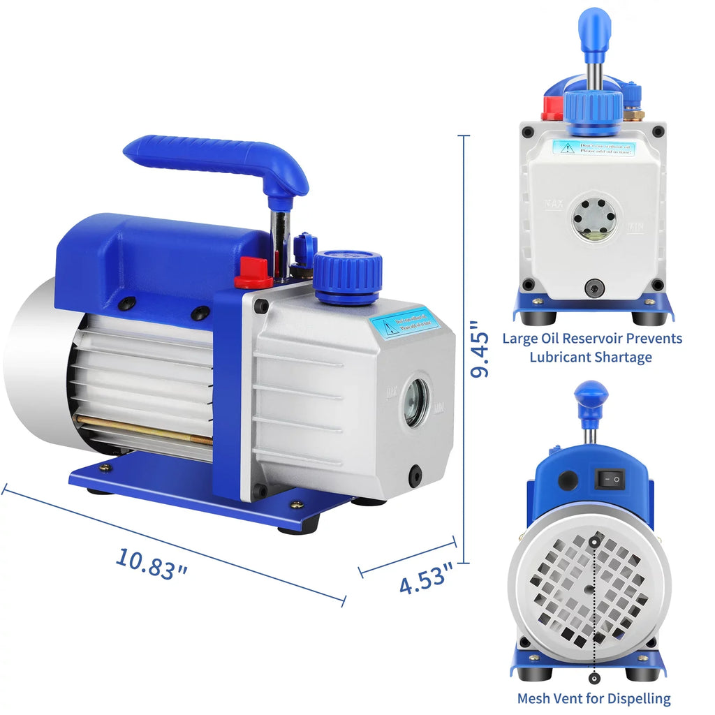 Complete Refrigerant Repair Tool Kit,1/3 4CFM HVAC Vacuum Pump,R134a AC Manifold Gauge Set With Hoses and Quick Couplers,Leak Detector For Air Conditioner
