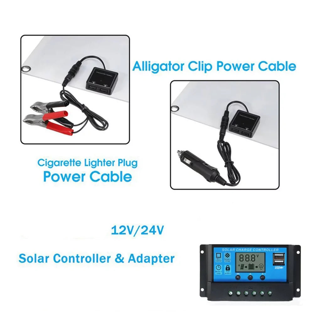 Nebublu 18V 25W Monocrystalline Solar Panel Kit with 12/24V 100A PWM Solar Controller, Dual USB Cellphone Recharger, Fluid Charging Plate for RV Marine