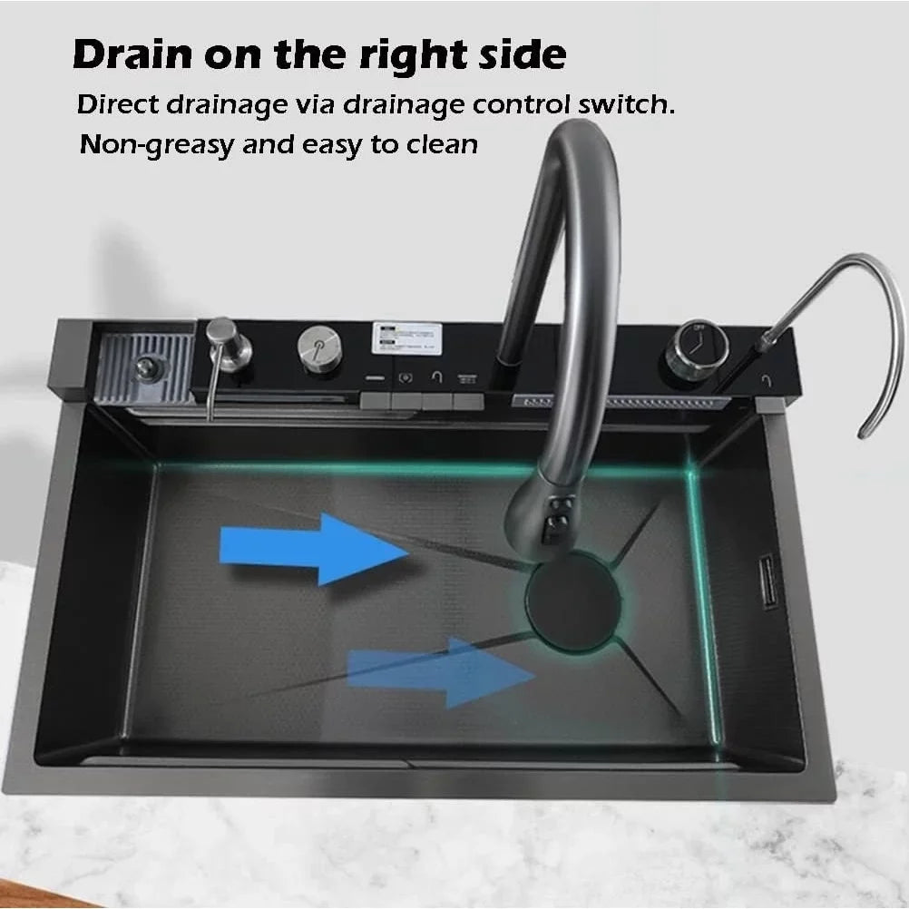 Nano Black Flying Rain Liquid Sink Household SinkIntegrated Sink with Pull-Out Tap Set 29.5 INCH