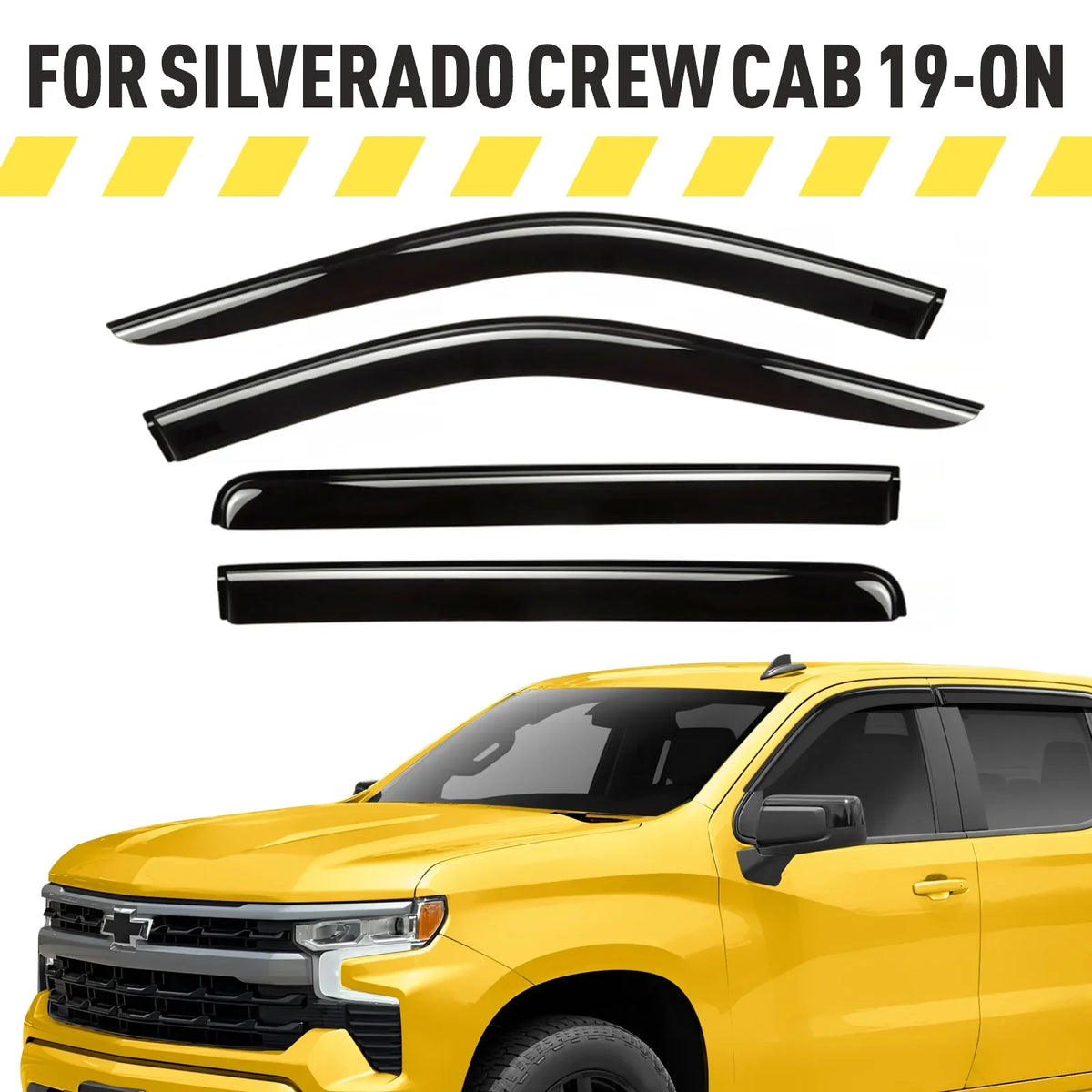 AEROGUYS Tape-On Window Deflectors Extra Long-lasting Window Visors Rain Guards Fit for Chevrolet (Chevy) Silverado 1500 2019-2024 Crew Cab, Sun Visors, Wind Vent Visors, Truck Accessories - 4pcs. AG0422