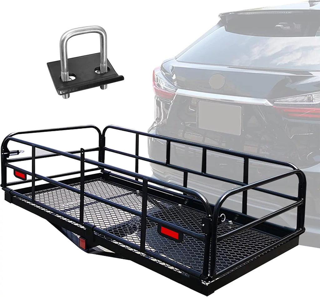 500 Lbs Heavy Duty Hitch Mount Cargo Carrier 60" x 24" x 14.4" Folding Cargo Rack Rear Luggage Basket Fits 2" Receiver for Car SUV Camping Traveling