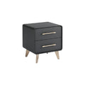 Modern Black Nightstand with Two Drawers and Gold Handles