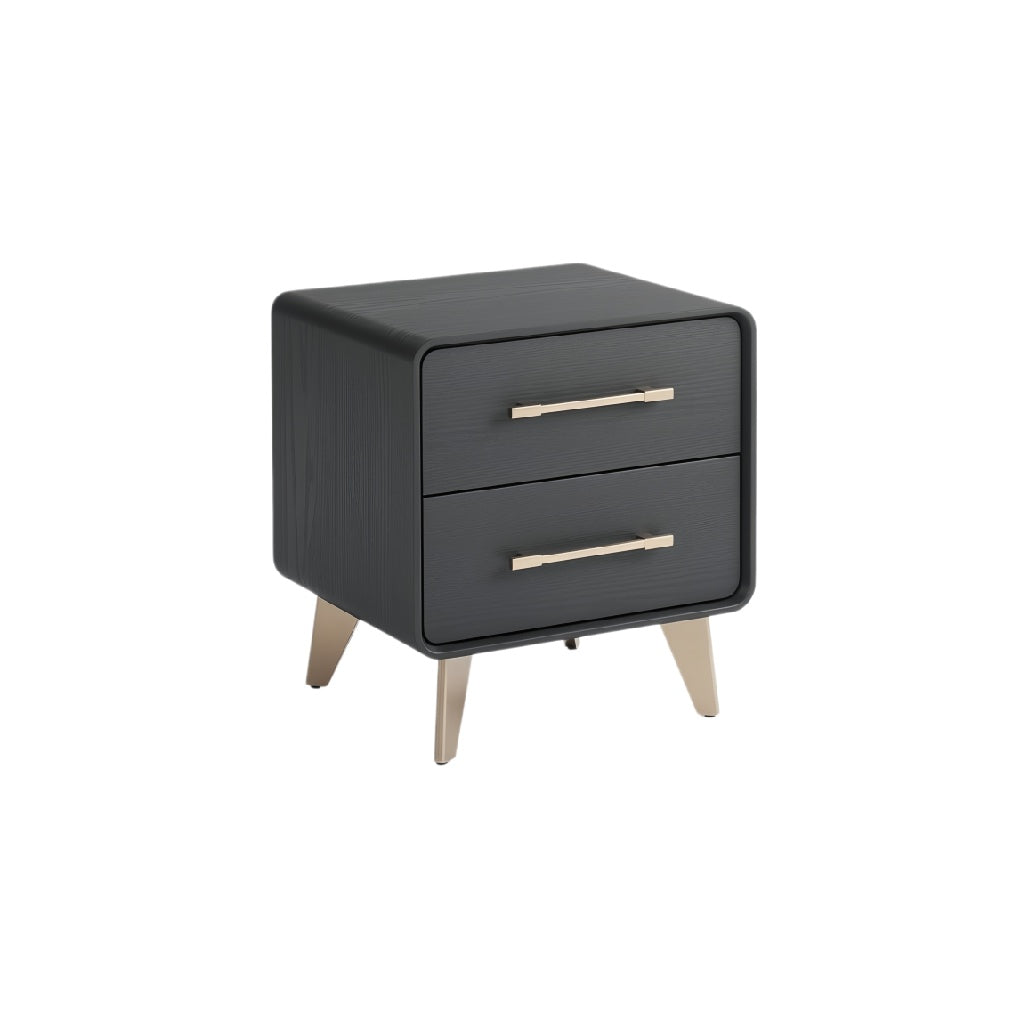 Modern Black Nightstand with Two Drawers and Gold Handles