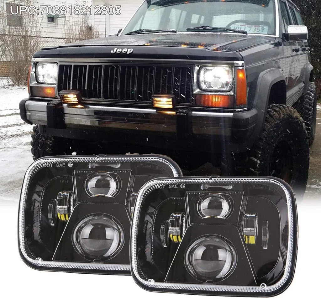 Sunpie 5x7 7x6 inch H6054 LED Headlights Clear Lens for Jeep Wrangler YJ Cherokee XJ H5054 H6054LL 6052 6053 (2pcs/set)