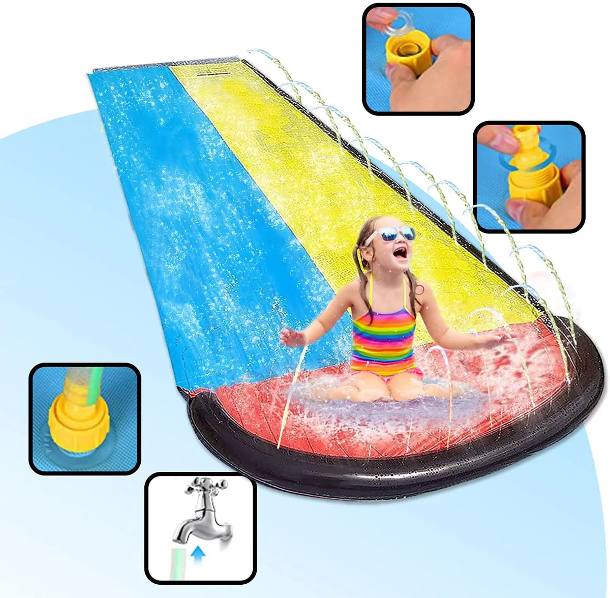 Sancty 15.5ft Double Race Fluid Slides Sprinkler for Children Backyard Game