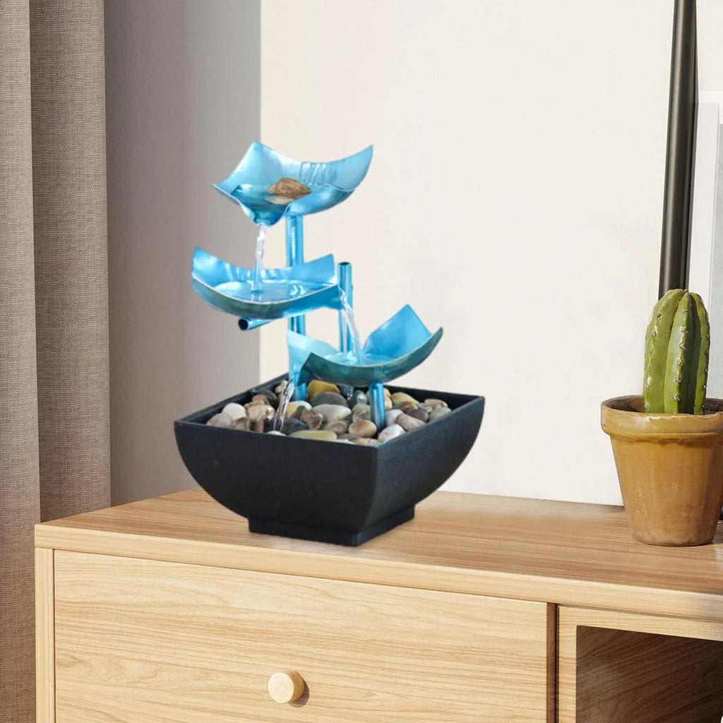 Menolana Tabletop Fluid Fountain, Indoor Liquid Fountain Desk with Circular Fluid Flow with River Rocks for Home Living Room Garden
