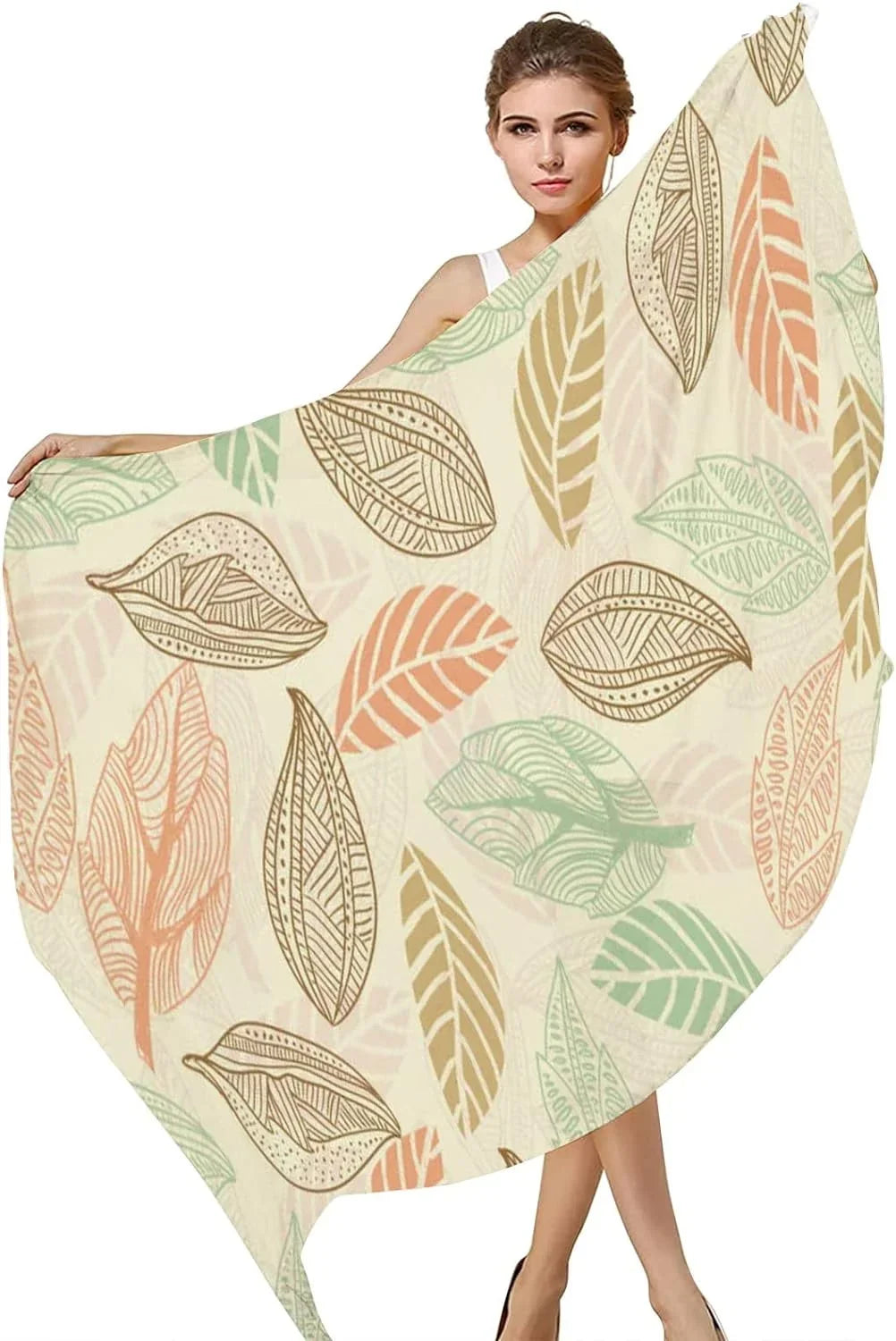 Hyjoy Vintage Leaf Pattern Long Silk Neck Scarf Lightweight Shawl Wrap Scarves for Women Girls