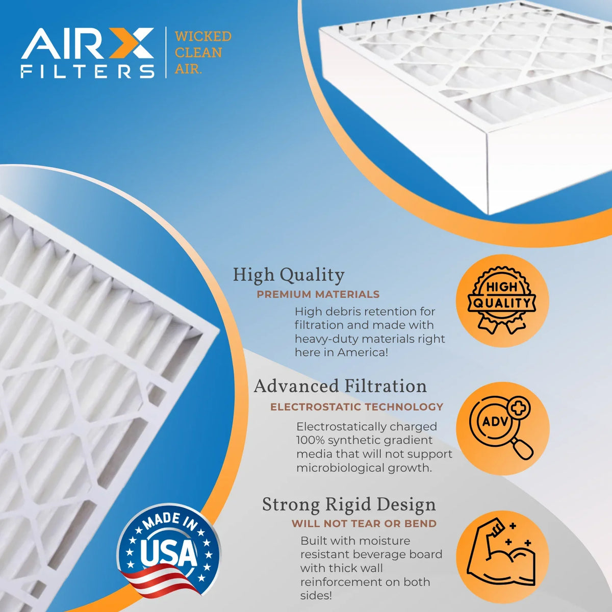 16x25x5 Air Filter MERV 13 Comparable to MPR 1500 - 2200 & FPR 9 Compatible with Skuttle #000-0448-001 DB-25-16 Premium USA Made 16x25x5 Furnace Filter 2 Pack by AIRX FILTERS WICKED CLEAN AIR.