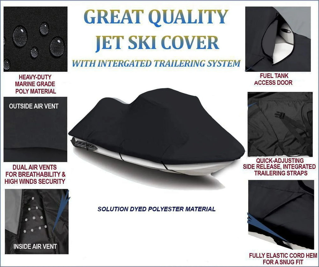 BLACK Jet Ski Cover Compatible for KAWASAKI Jet Ski Ultra 130 / 150 1998-2005 PWC Cover Jet Ski Liquid Cover 2 Seater
