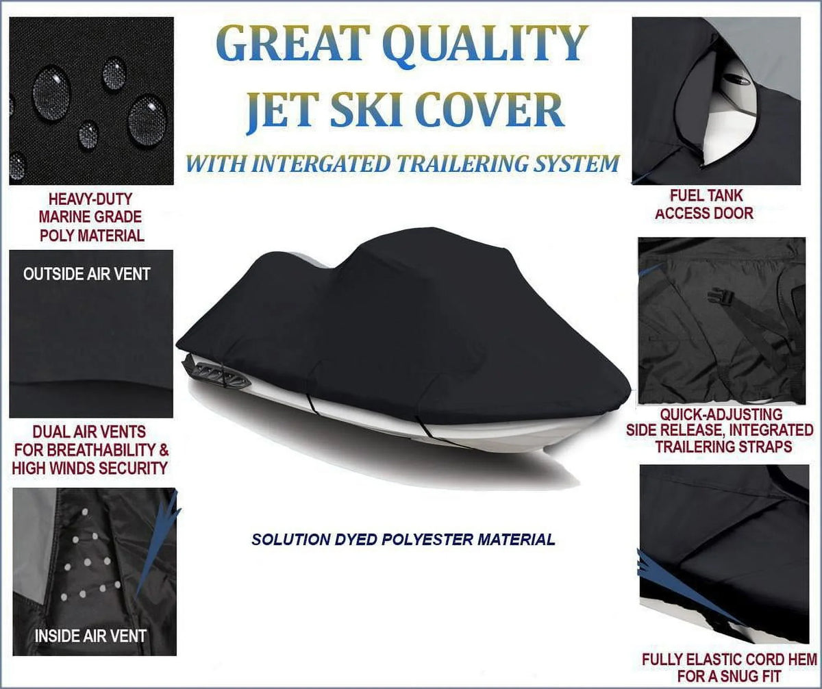 BLACK Jet Ski Cover Compatible for KAWASAKI Jet Ski Ultra 130 / 150 1998-2005 PWC Cover Jet Ski Liquid Cover 2 Seater