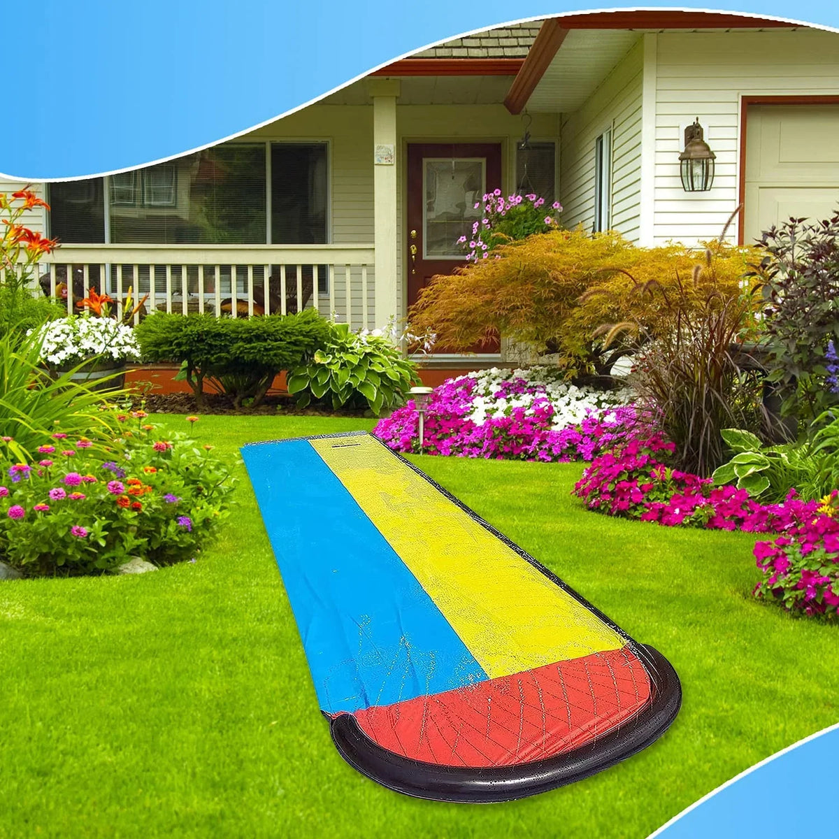 Sancty 15.5ft Double Race Fluid Slides Sprinkler for Children Backyard Game