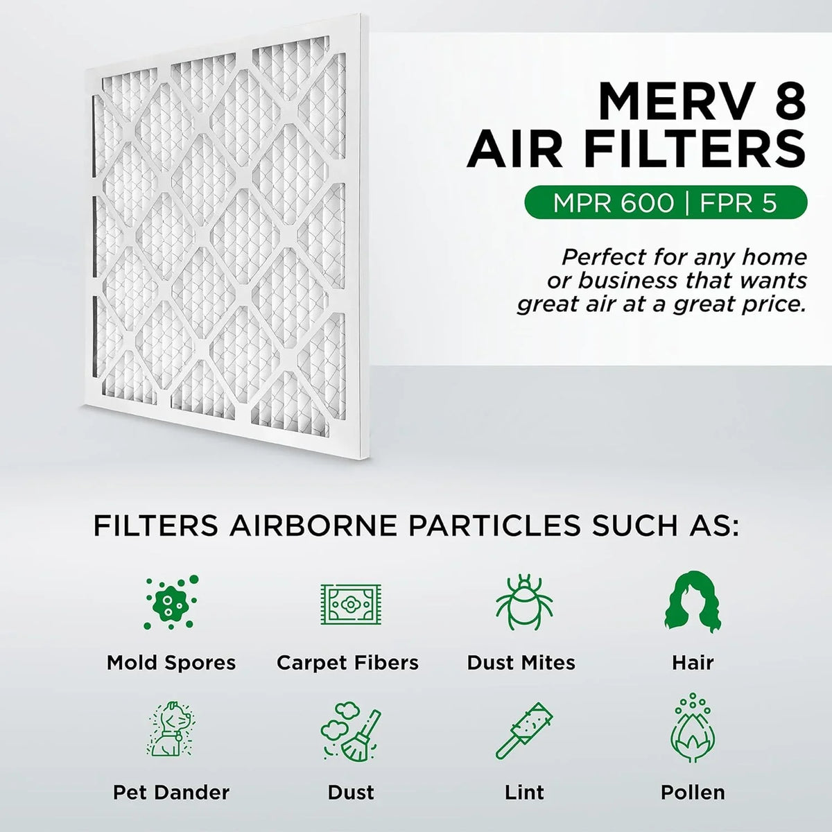 18X18x1 MERV 8 Pleated HV Furne Air Filters. Case Of 12. Ext Size: 17-3/4 X 17-3/4 X 3/4