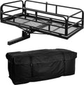 60 x 24 Inch Folding Cargo Rack Carrier with Fluid Cargo Bag 500 Lbs Heavy Duty Capacity 2 Inch Receiver Luggage Basket Hitch Fold Up for SUV Pickup Camping Traveling