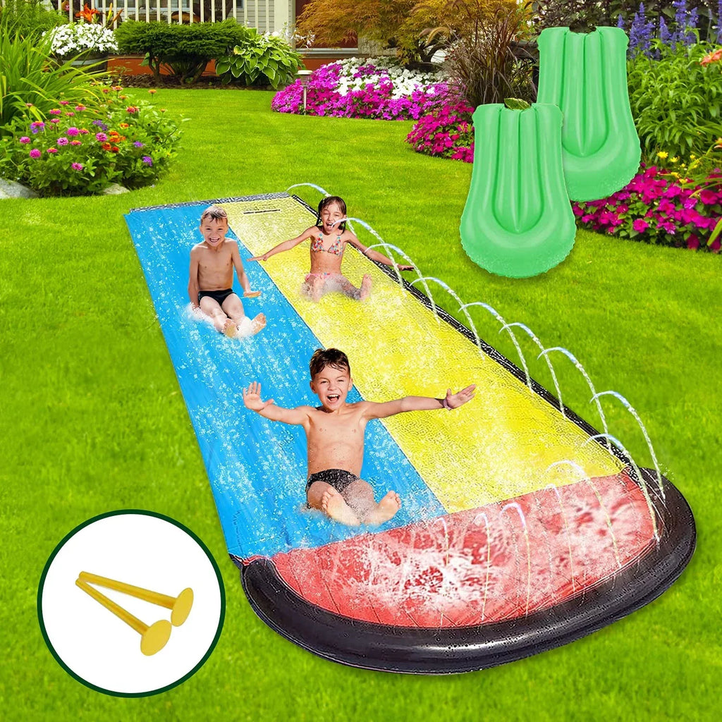 Sancty 15.5ft Double Race Fluid Slides Sprinkler for Children Backyard Game