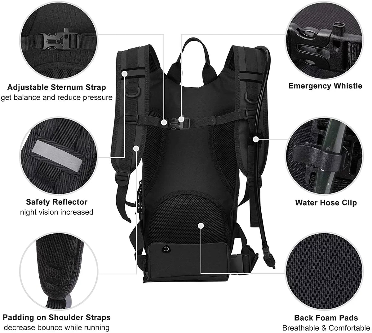 SKL Hydration Pack Tactical Fluid Backpack with 2L BPA Free Liquid Bladder, Military Liquid Bag Thermal Insulation, Adjustable Waist Pocket Daypack Fits Women Men for Running Hiking Cycling Biking