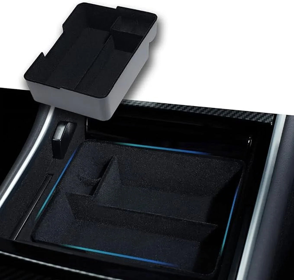 Nestour 2016-2020 Tesla Model 3 Model Y Center Console Organizer Tray Accessories, Upgrade Customized Storage Box, Premium ABS and Flocking Material with Sunglasses and Coin Holder