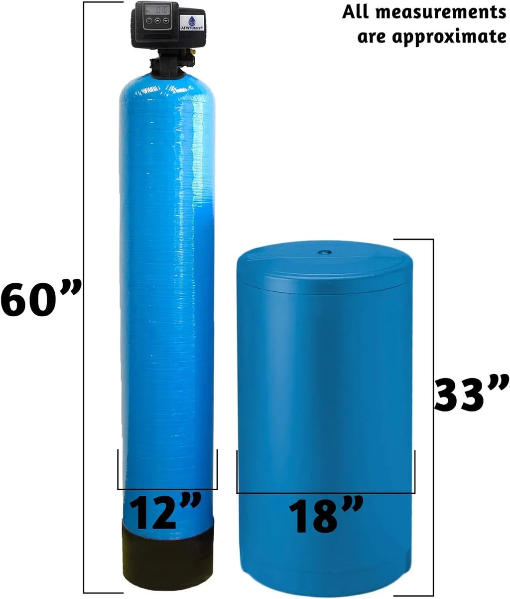 AFWFilters 2 cubic Foot 64k Whole Home Fluid Softener with Tough 10% Crosslink Resin, 3/4" Plastic MNPT Connection, and Blue Tanks