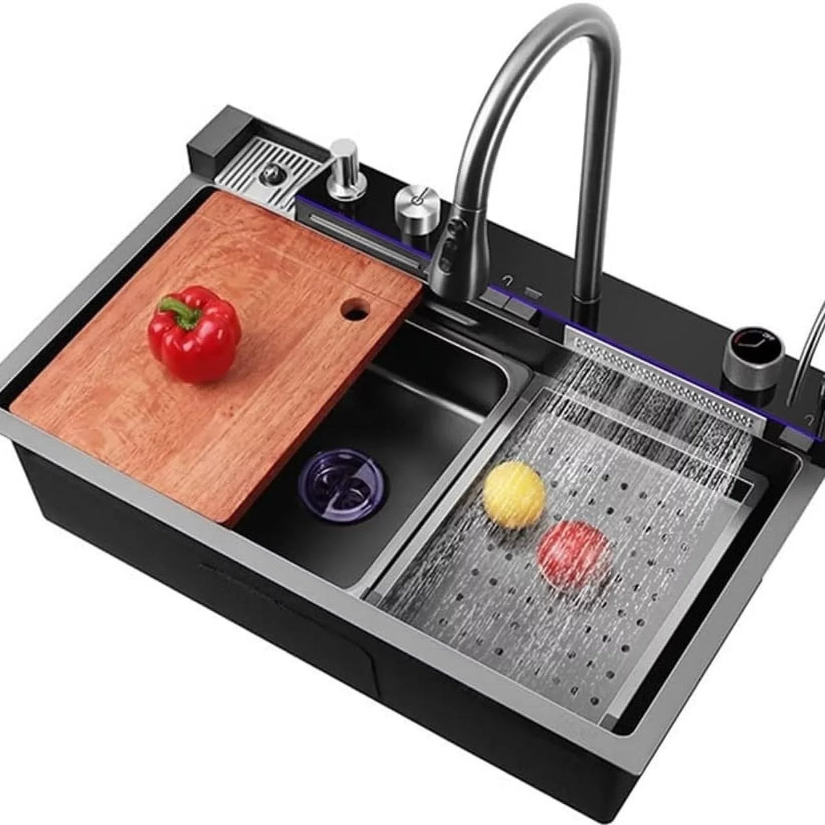 Nano Black Flying Rain Liquid Sink Household SinkIntegrated Sink with Pull-Out Tap Set 29.5 INCH