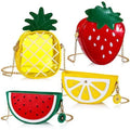Set of 4 Fruit Shoulder Bag Lemon Fluid Shape Shoulder Bag Pineapple Strawberry Crossbody Purse Bag Cute Novelty Fruit Shoulder Mini Bag Purse Wallet for Women Girl Gift