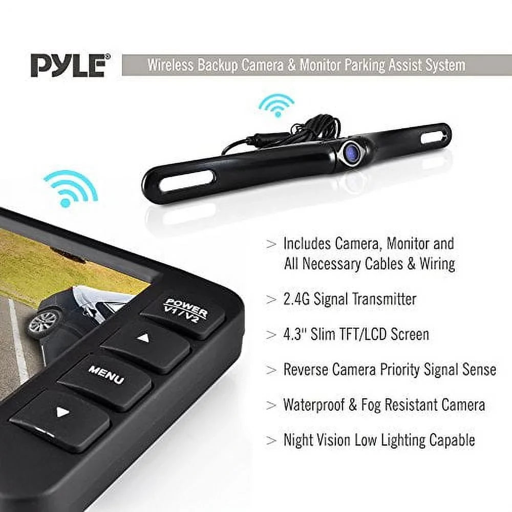 Pyle M-PLCM4375WIR_0 Wireless Rearview Backup Car Camera Monitor System Liquid Black 4.3 Display