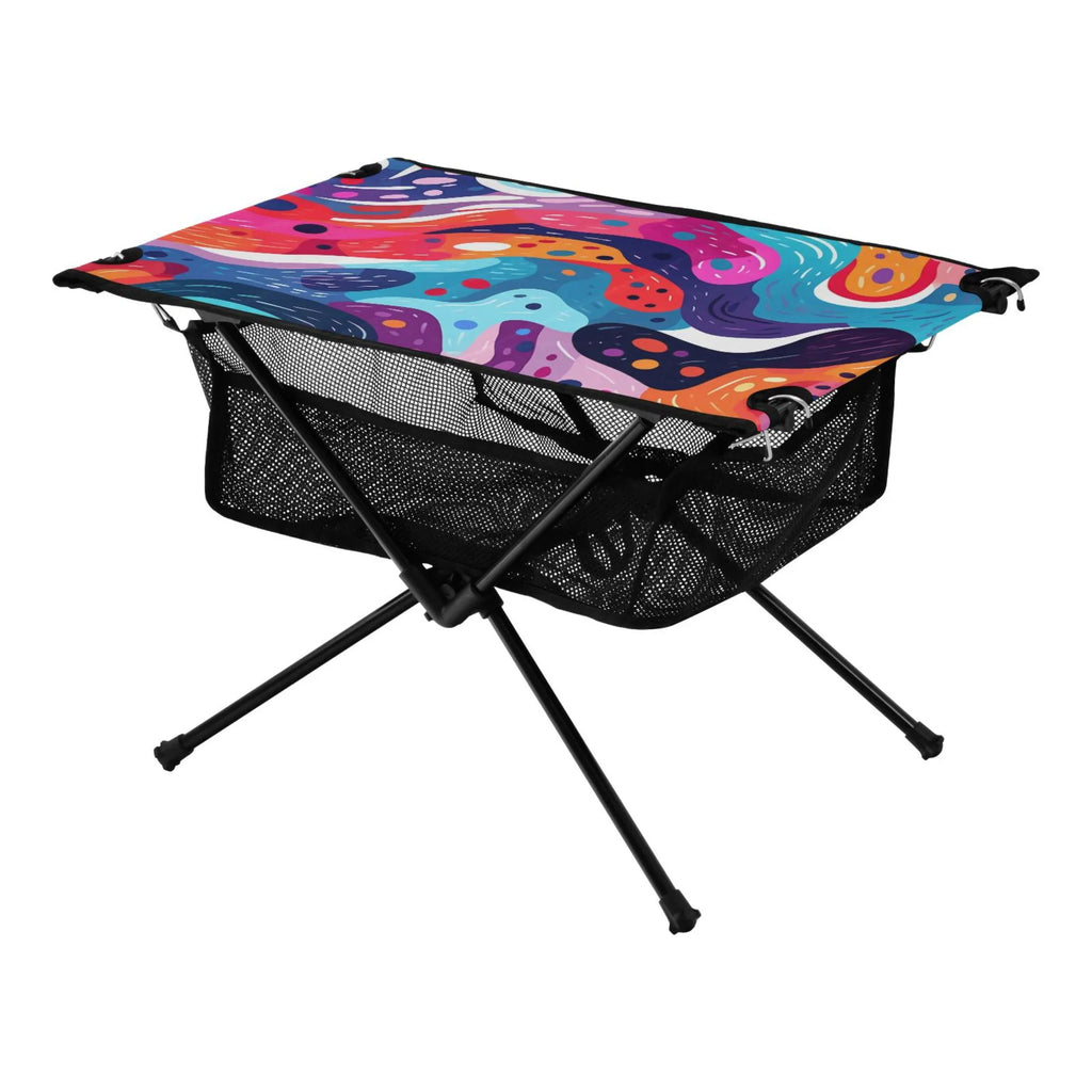 Abstract Art Paint Camping Folding Table Portable Beach Table with Storage Bag Compact Picnic Table for Outdoor Travel Fishing BBQ