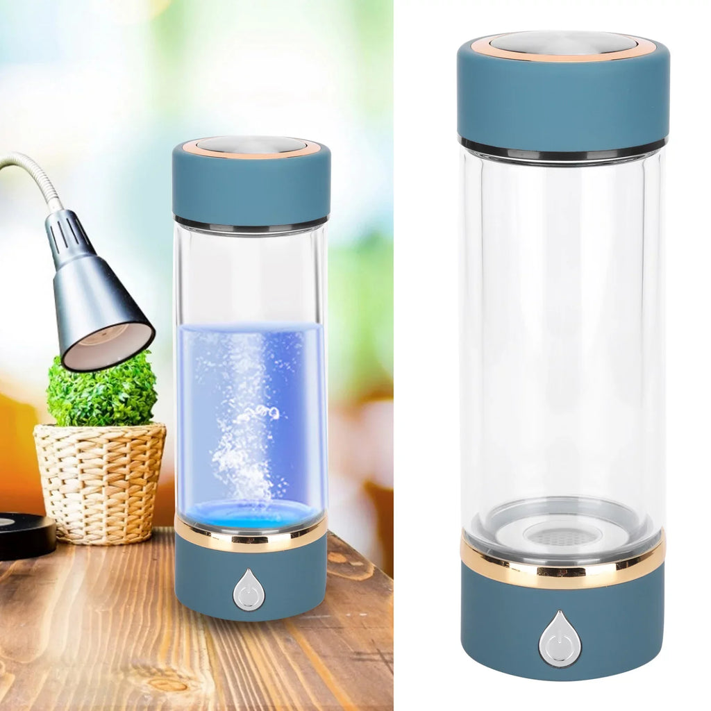 Hydrogen Fluid Bottle Generator USB Portable Hydrogen Liquid Maker Machine 380ml Blue