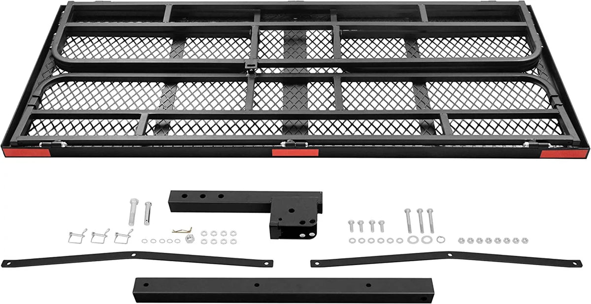 60 x 24 Inch Folding Cargo Rack Carrier with Fluid Cargo Bag 500 Lbs Heavy Duty Capacity 2 Inch Receiver Luggage Basket Hitch Fold Up for SUV Pickup Camping Traveling