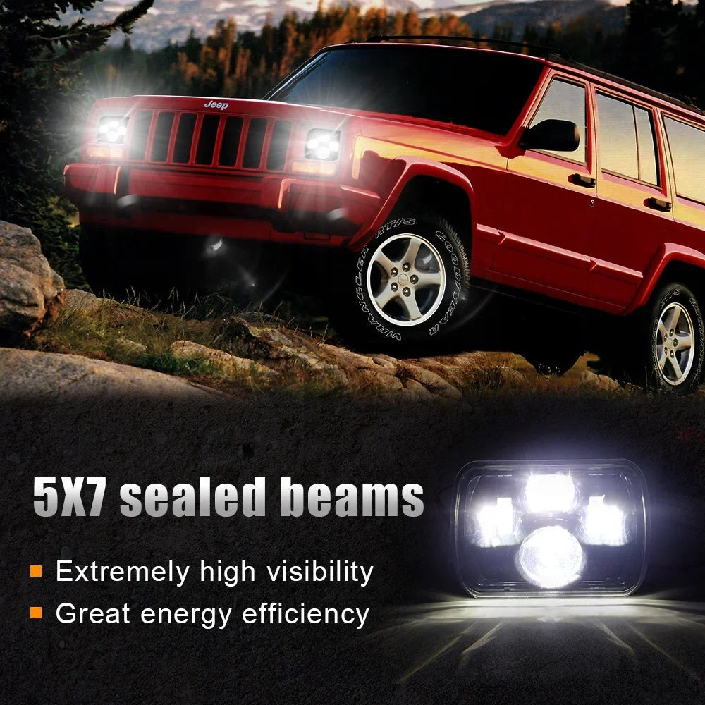 Sunpie 5x7 7x6 inch H6054 LED Headlights Clear Lens for Jeep Wrangler YJ Cherokee XJ H5054 H6054LL 6052 6053 (2pcs/set)