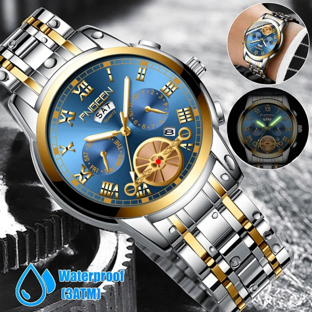 Fluid Mens Quartz Watch Tourbillon Dial Business Classic Analog Wristwatch