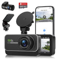 Advanced 4K+1080P WiFi dual dash cam, car front and rear dash cam, 3-inch IPS dual dash cam, night vision, 24 hours parking mode, loop recording, 170° wide angle, 64GB SD card included