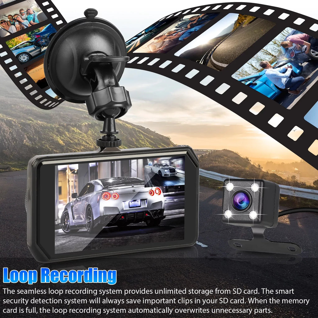 Car Dual Dash Cam, EEEkit 1080P Front and 480P Rear Dual Lens Dash Camera with Night Vision, 170° Wide Angle, 4inch IPS Display, Car DVR Dashboard Driving Recorder with G-Sensor/ Motion Detection