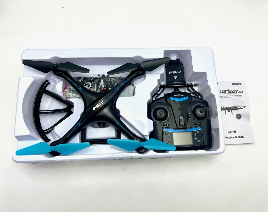 Open Box Force1 U45W FPV Drone Camera for Adults VR Ready Quadcopter RTF - BLACK/BLUE