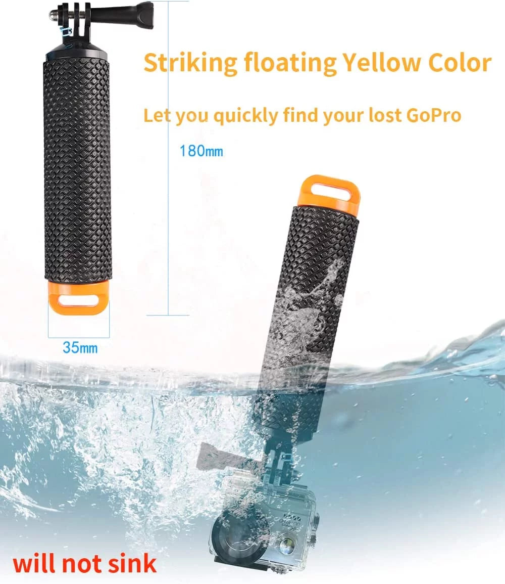 Floating Hand Grip Handle Mount and Steel-Cored Safety Wrist Strap GoPro Holder Mount Insta360 AKASO Liquid