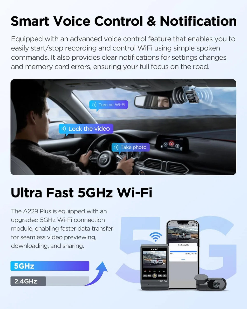 VIOFO A229 Plus 2CH Dashcam with GPS, Dual STARVIS 2 Sensors, 1440P+1440P Front Rear 1.87 lb Camera