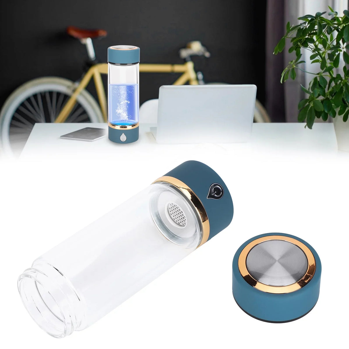 Hydrogen Fluid Bottle Generator USB Portable Hydrogen Liquid Maker Machine 380ml Blue
