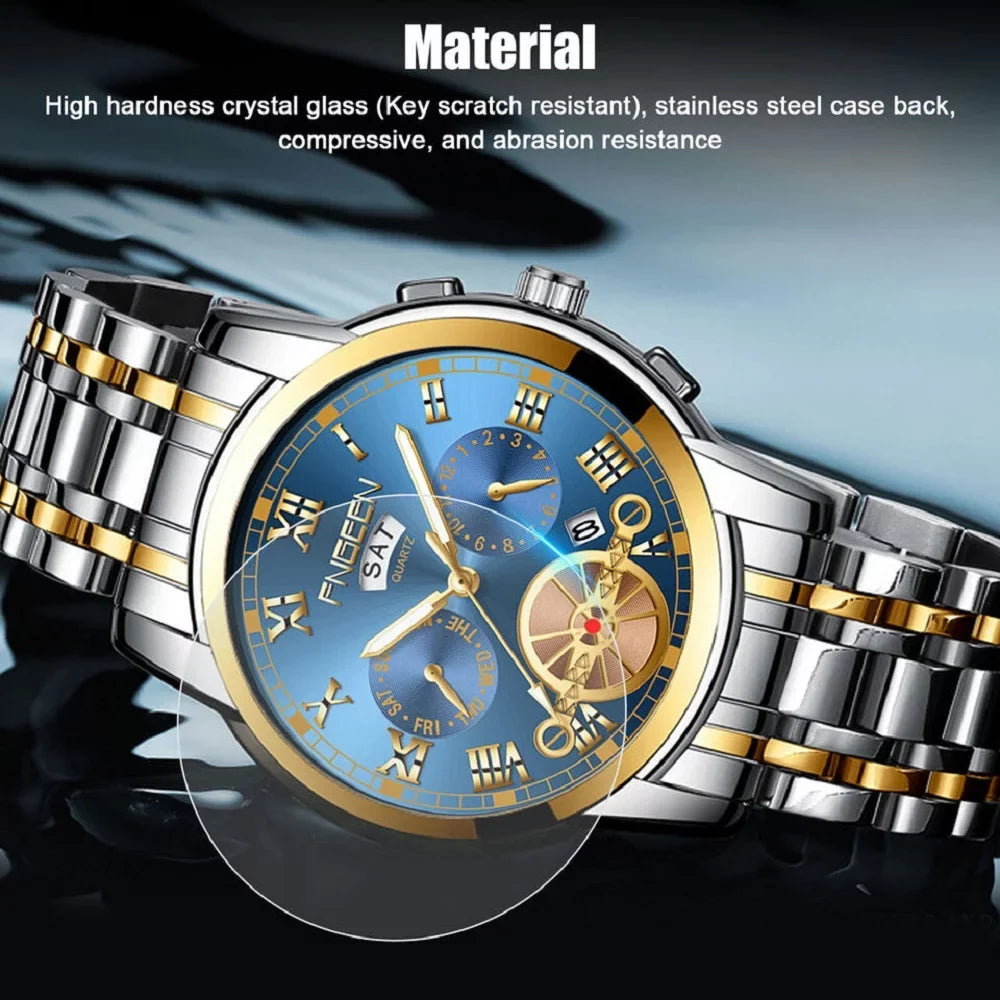 Fluid Mens Quartz Watch Tourbillon Dial Business Classic Analog Wristwatch