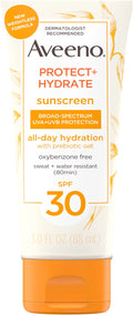4 Pack - Aveeno Protect + Hydrate Moisturizing Body Monitor Lotion with Broad Spectrum SPF 30 & Prebiotic Oat, Weightless, 3 fl. oz