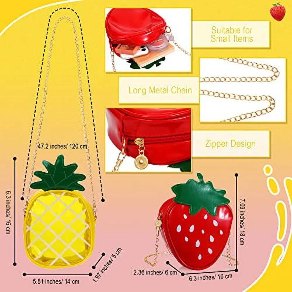 Set of 4 Fruit Shoulder Bag Lemon Fluid Shape Shoulder Bag Pineapple Strawberry Crossbody Purse Bag Cute Novelty Fruit Shoulder Mini Bag Purse Wallet for Women Girl Gift